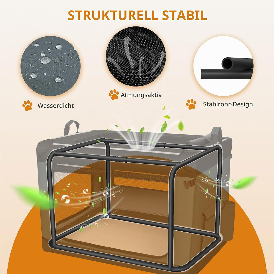 Hundebox Faltbar, 3-Türiger Transportbox Hund, Tragbare Hundetasche mit Reflektierenden Streifen und