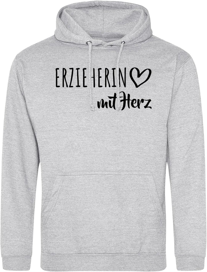 huuraa Unisex Hoodie Erzieherin mit Herz Pullover Vegan Grösse XXL Heather Grey mit Motiv für die to