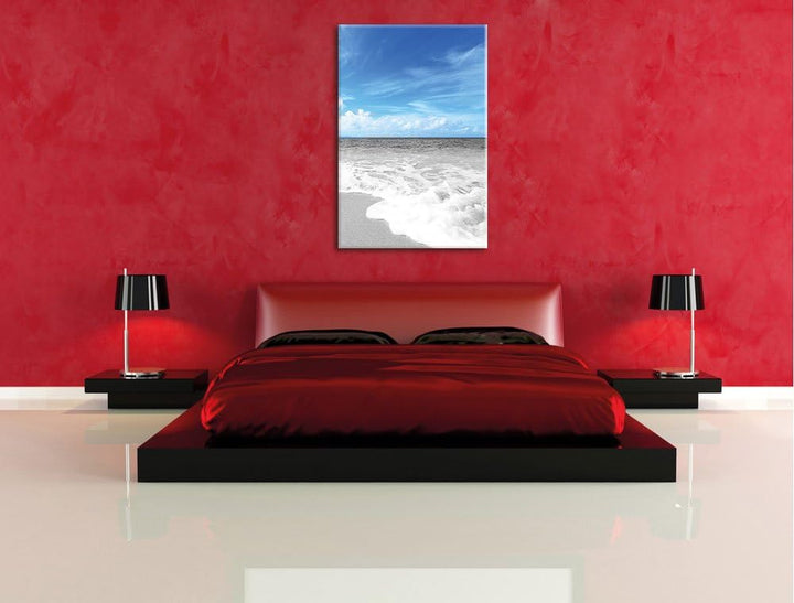 Pixxprint Sandstrand mit Welle bei azurblauen Himmel, Format: 80x120 auf hochkantiges Leinwand, XXL