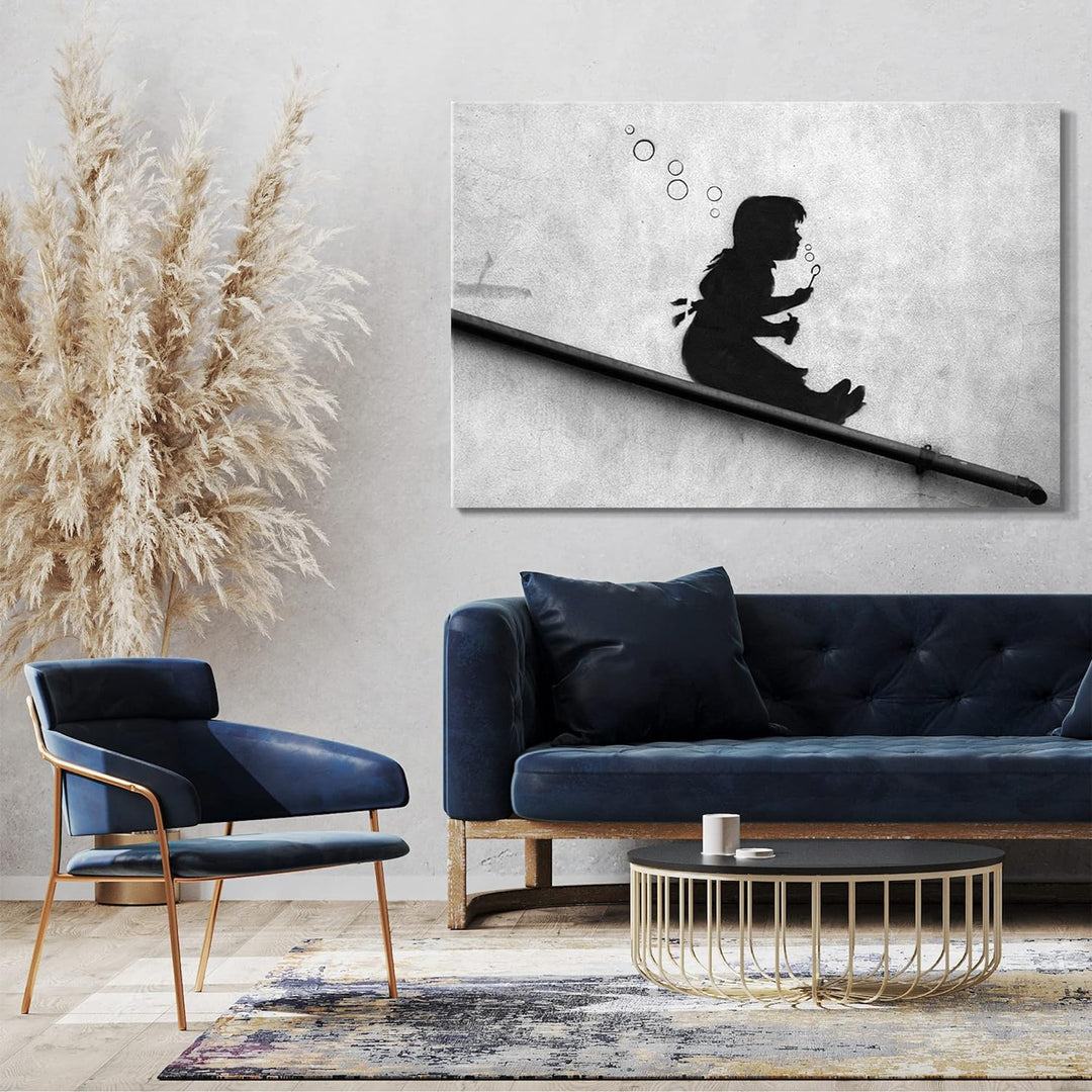 Leinwand (60x40cm): Banksy - Mädchen Seifenblasen rutscht Gelände runter Wand-G 60x40 cm, 60x40 cm