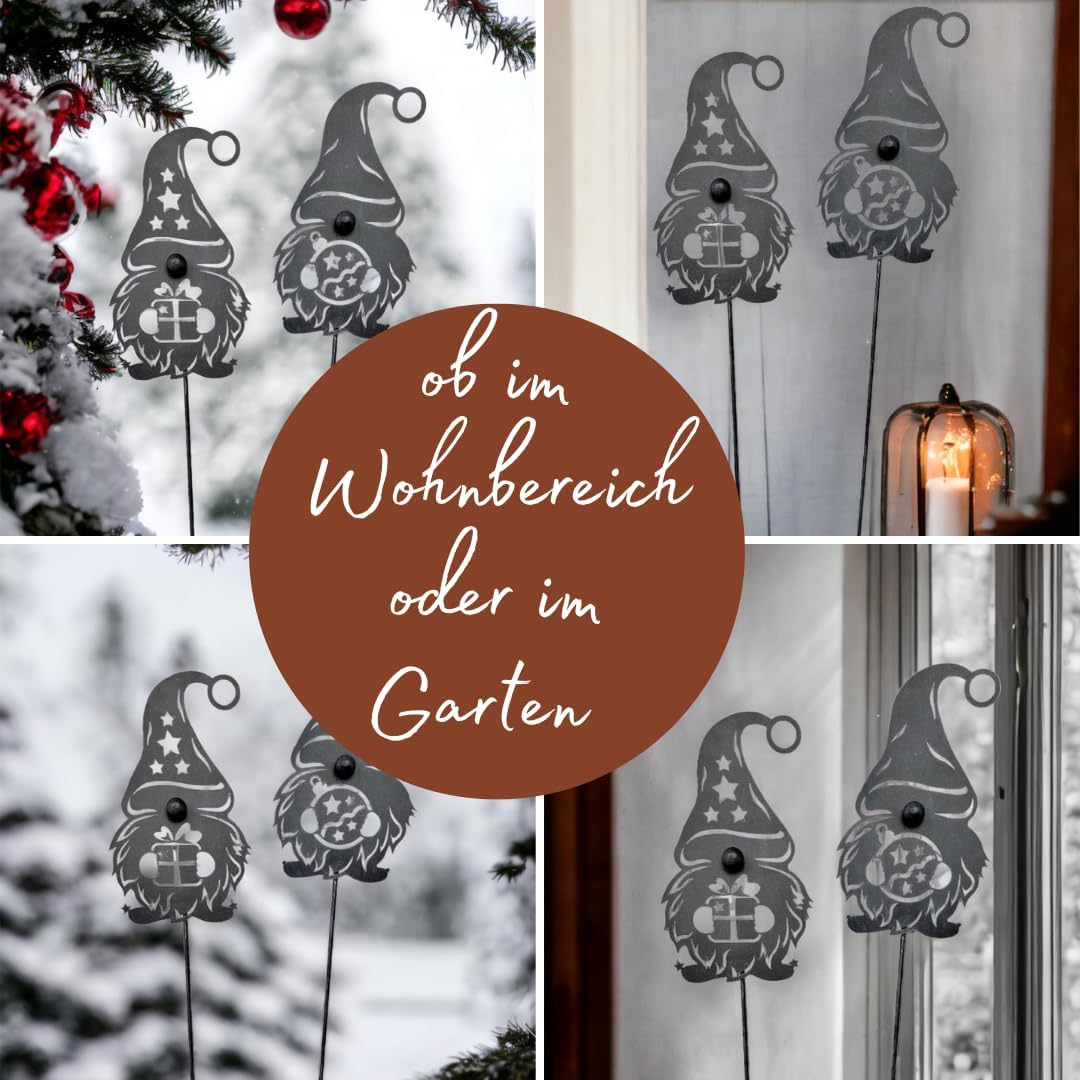 Terma Stahldesign Set Winterzwerg grau 120cm zweier Made in Germany Gartenstecker Outdoor rost deko