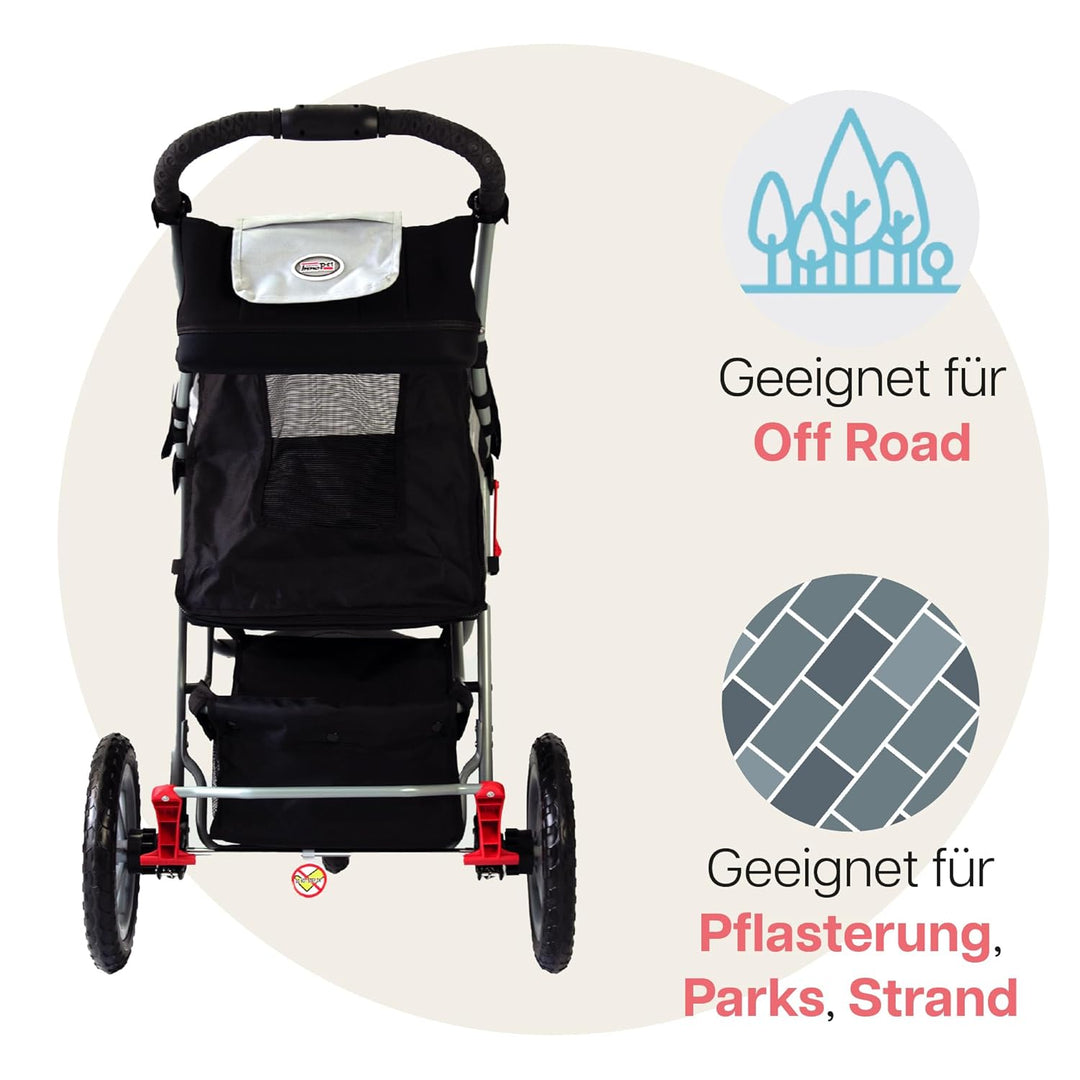 Innopet Hundebuggy Comfort Efa Eco Schwarz/Silber - Einhändig faltbarer Hunde- & Katzenwagen mit pan