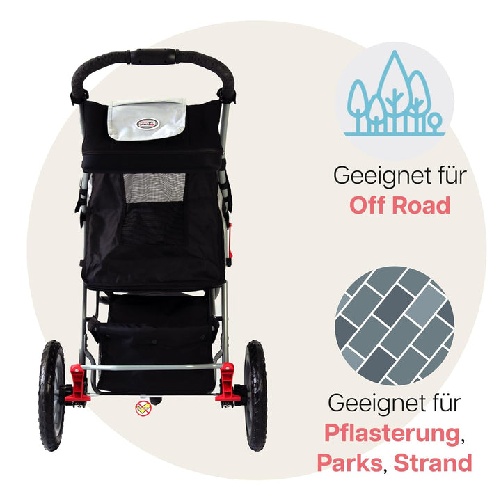 Innopet Hundebuggy Comfort Efa Eco Schwarz/Silber - Einhändig faltbarer Hunde- & Katzenwagen mit pan