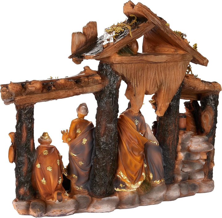 BRUBAKER Weihnachtskrippe - 34 cm Tischkrippe Weihnachtsfigur mit handbemalten Figuren Jesus, Maria,