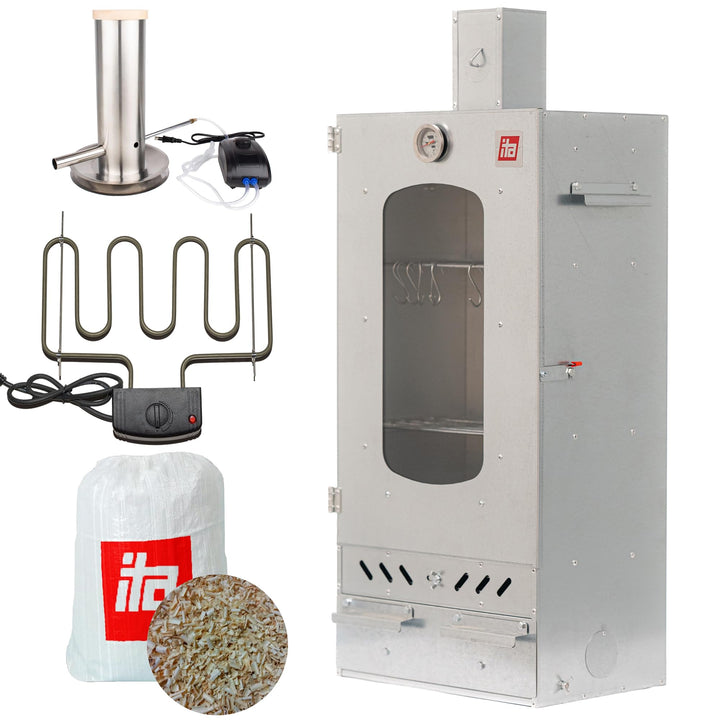 ITA Räucherofen 7012 - Smoker Set mit Rauchgenerator, Heizelement & Räucherspänen - Räucherschrank m