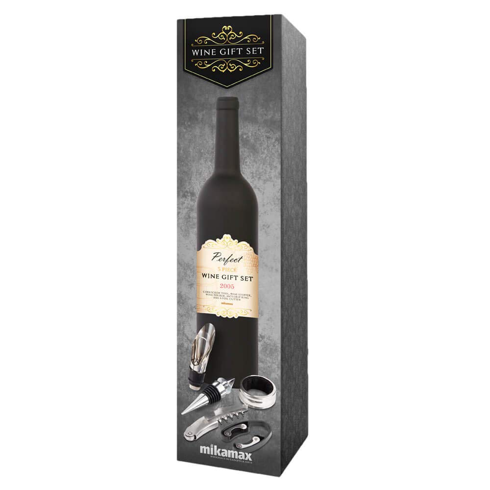 MikaMax Geschenkset für Wein Glas Schwarz Grande – All-in-One Weingeschenkset, Korkenzieher, Weinver