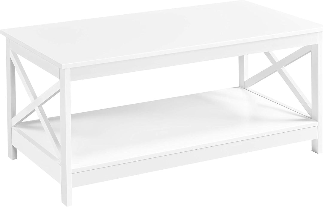 Yaheetech Couchtisch Weiss, Wohnzimmertisch, Sofatisch, Beistelltisch mit grosser Ablage, Stabiles D