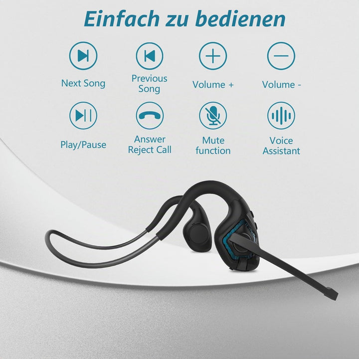 BANIGIPA Bluetooth-Headset mit Boom-Mikrofon, Open-Ear-Kopfhörer mit Geräuschunterdrückung Mikrofon,