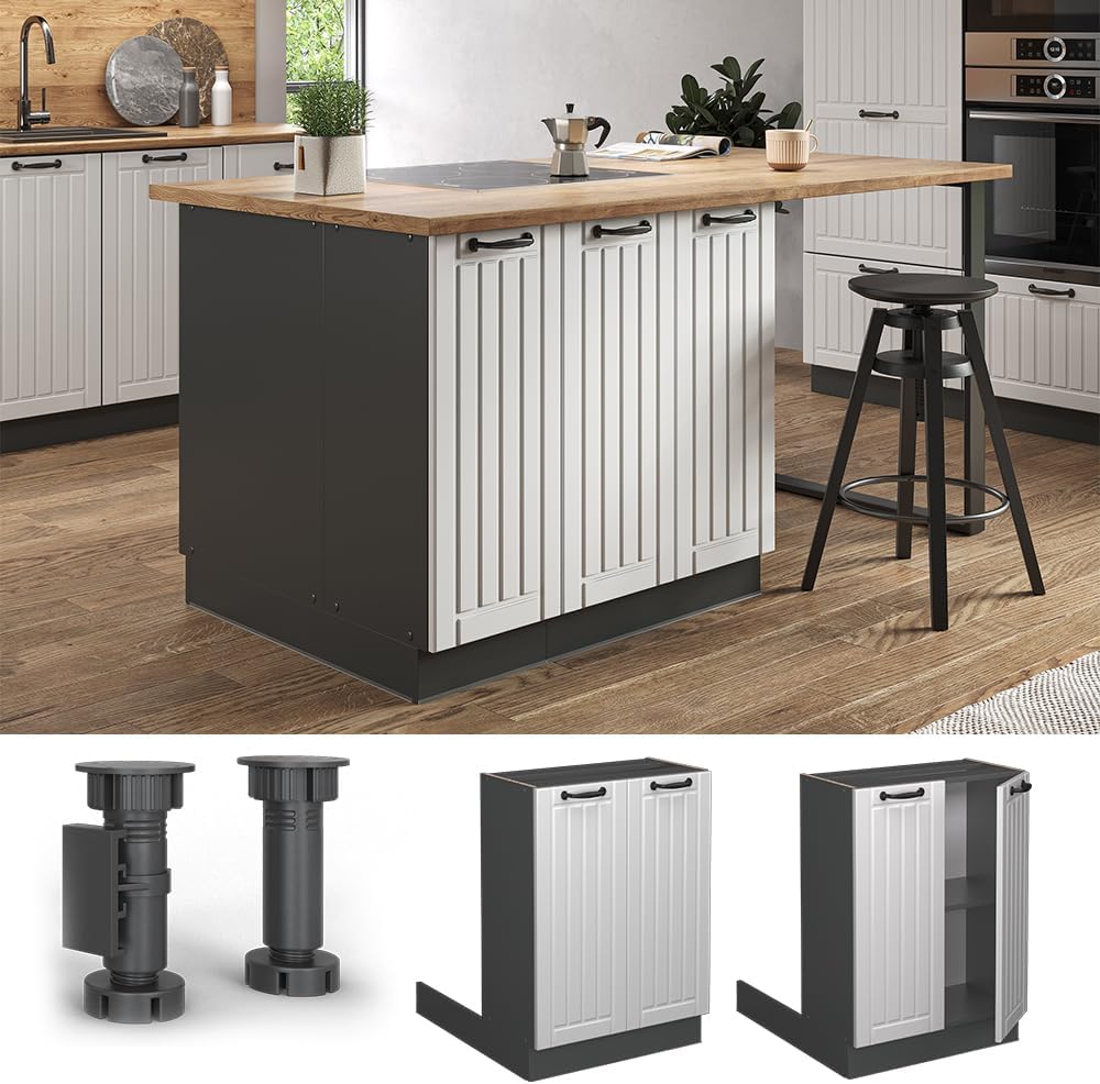 Vicco Kücheninsel Fame-Line, Weiss Landhaus/Anthrazit, 60 cm ohne Arbeitsplatte Weiss Landhaus Regal