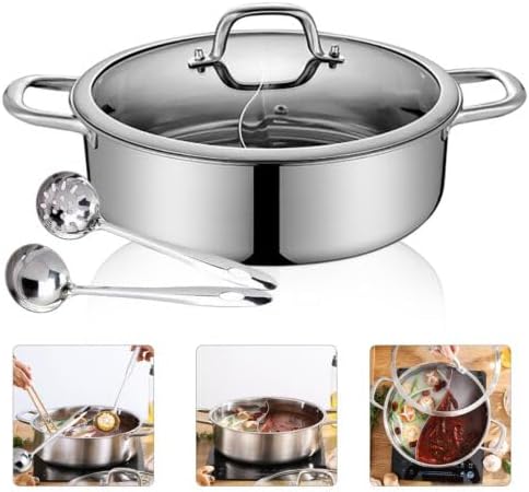 Hot Pot Herd 32 cm Fondue Topf mit Trennwand und Deckel, Shabu Shabu aus Edelstahl in Lebensmittelqu