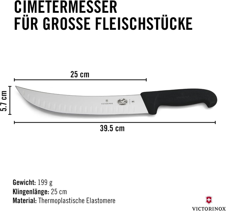 Victorinox Fibrox Cimeter-Messer mit Kullenschliff, Scharfes Metzgermesser für grosser Fleischstücke