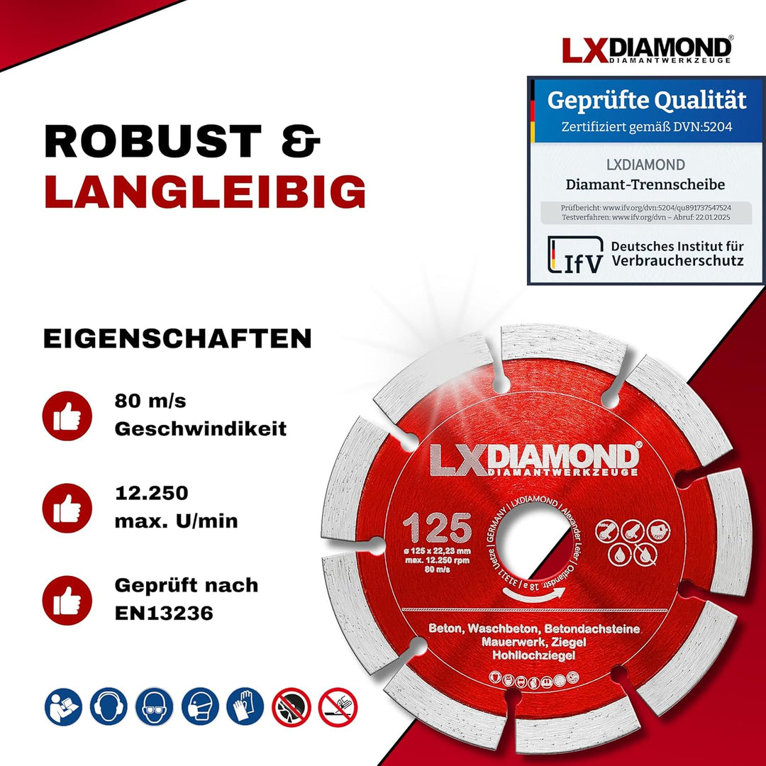 LXDIAMOND 2x Diamant-Trennscheibe 125mm x 22,23mm Beton Stein Ziegel Mauerwerk passend für Diamantfr