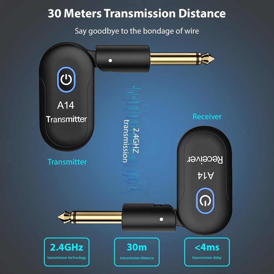 Btuty Plug and Play Kabelloses Gitarrensystem, 90° drehbar Gitarren-Funksender-Empfänger Drahtloses,