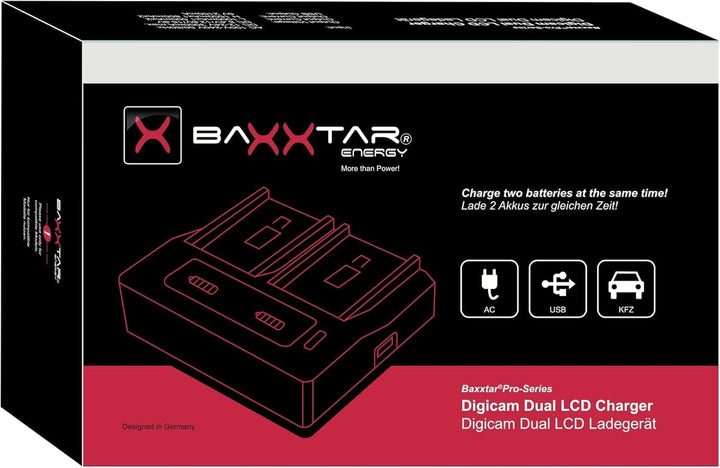Baxxtar PRO - LCD Dual Ladegerät - kompatibel mit Allen Akkus Sony NP-F NP-F550 NP-F570 NP-F750 NP-F