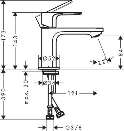 hansgrohe Waschtischarmatur Rebris E, Wasserhahn Bad mit Auslauf Höhe 80 mm, Badarmatur wassersparen