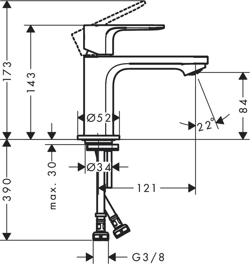 hansgrohe Waschtischarmatur Rebris E, Wasserhahn Bad mit Auslaufhöhe 80mm, Badarmatur wassersparend,