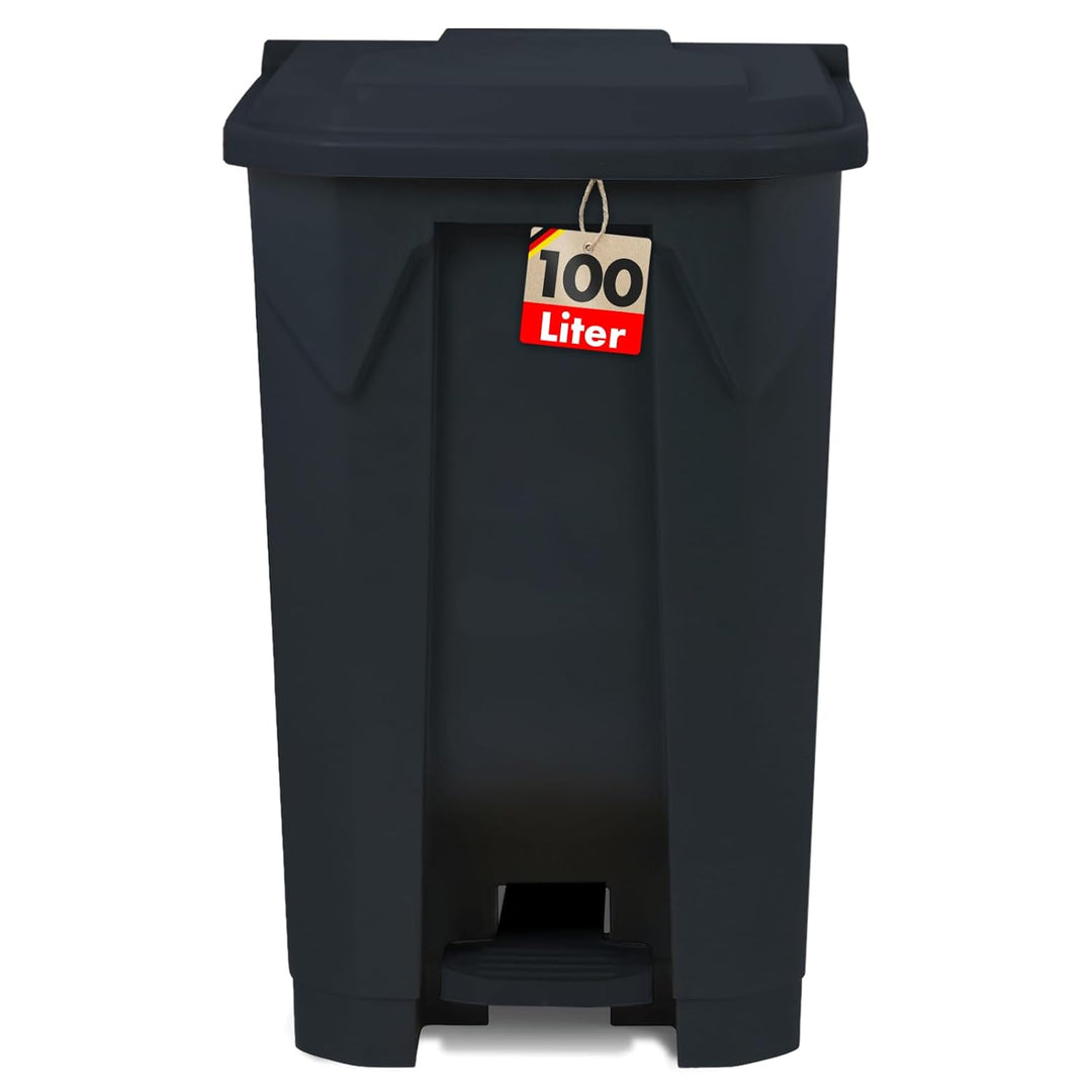 casa pura Mülltonne, Mülleimer 100 Liter, grauer Deckel, Abfalleimer für Küche und Büro, Mülltrennsy
