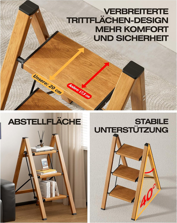 Trittleiter 3 Stufen klappbar,Tritthocker aus Aluminium | 150 kg Tragfähigkeit,Leiter mit rutschfest