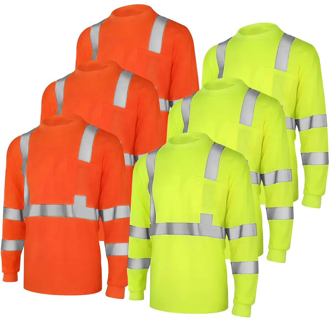 6er-Pack reflektierende Sicherheitsshirts, langärmlig, atmungsaktiv, hochsichtbare reflektierende T-