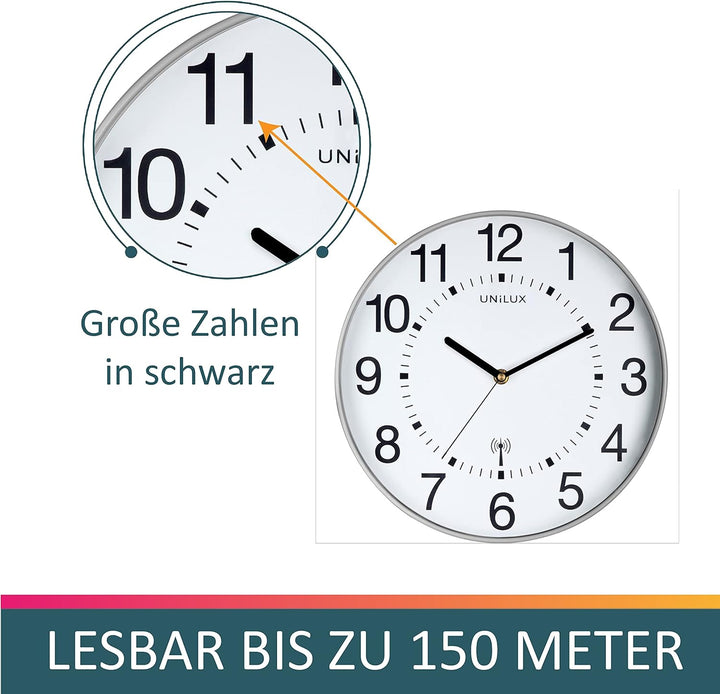 Unilux Funk-Wanduhr Maxi Wave, 37,5cm, silbergrau, Grau