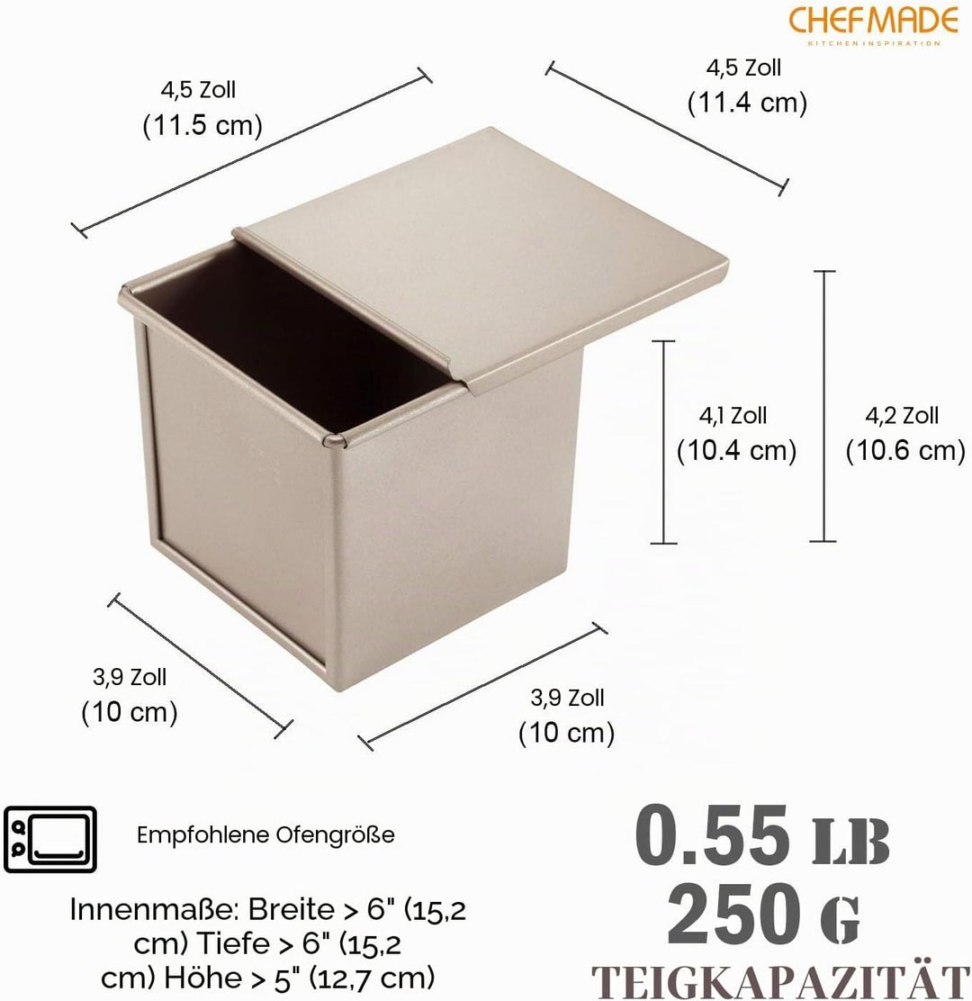 CHEFMADE Pullman Loaf Pan mit Lip, 0,55 Lb Teig Kapazität Nicht-stick Rechteck Flache Toast Box für