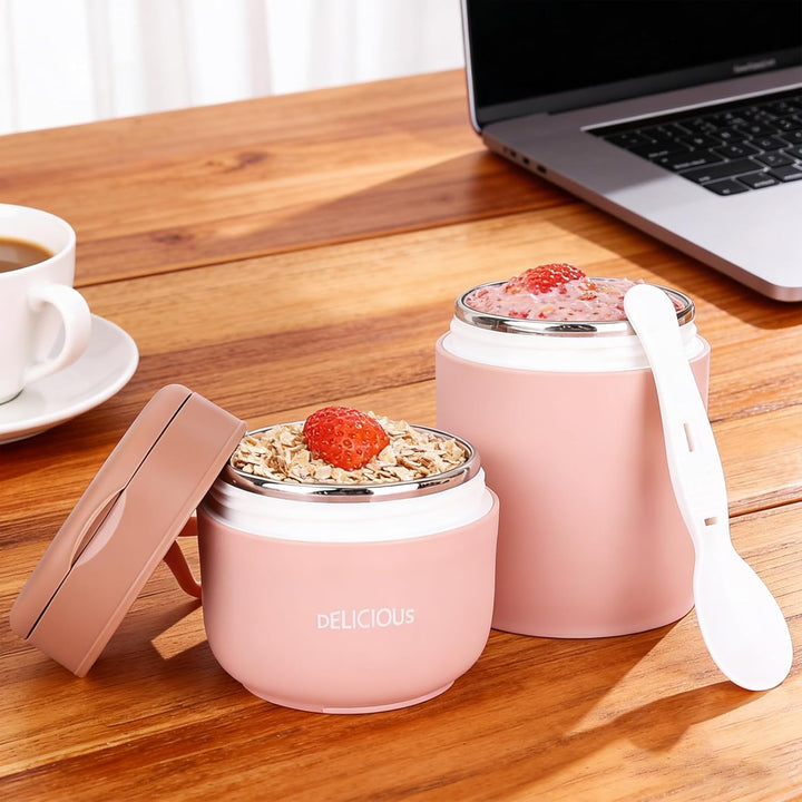 Müslibecher To Go Edelstahl, 2er Set 730ml Auslaufsicherer Joghurtbecher To Go Porridge Becher To Go