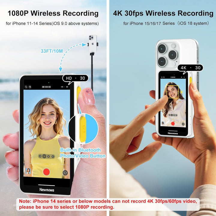 Newmowa Magnetischer Telefon Vlog Selfie Touchscreen Monitor mit Zoom,1080P Wireless Aufnahme,Telefo