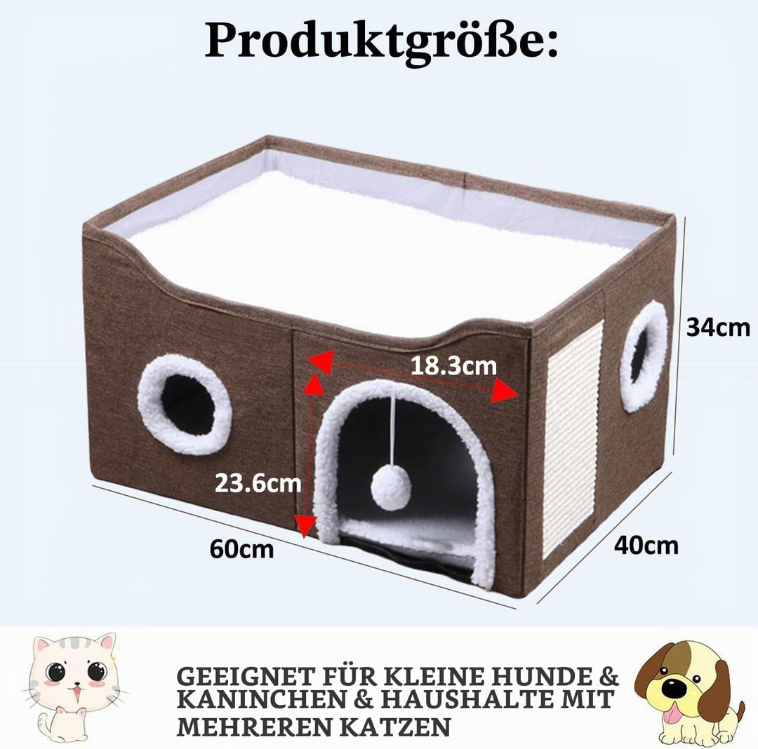 ERNAN Katzenhöhle,Katzenbetten,Katzenhaus, Faltbare Katzenbetthöhle mit Kratzbrett und Spielball, Fa