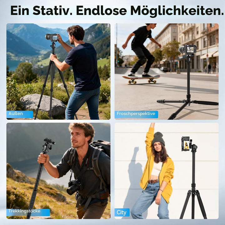 SIRUI AM-7C Carbon Reisestativ 2-in-1 mit 360° Kugelkopf, abnehmbares Bein als Monopod Trekkingstock