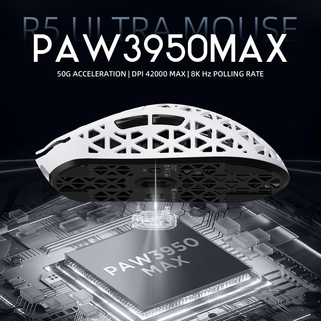 ATTACK SHARK R5 Ultra Carbonfaser Gaming-Maus, 39g Superlight, 8000Hz Kabellose Mouse, 42000 DPI, PA
