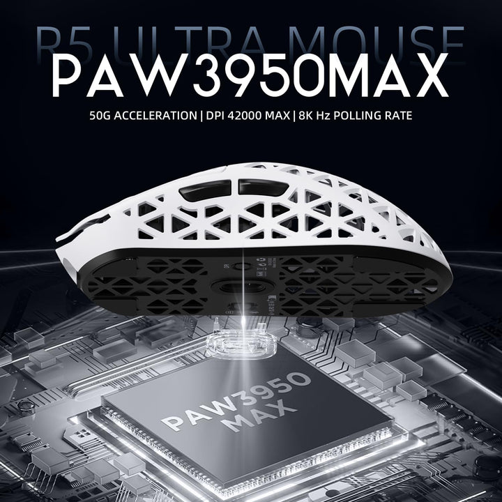 ATTACK SHARK R5 Ultra Carbonfaser Gaming-Maus, 39g Superlight, 8000Hz Kabellose Mouse, 42000 DPI, PA
