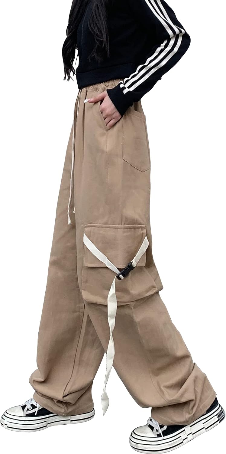 Linsennia Y2k Cargohose Damen Baggy Parachute Pants Teenager Mädchen Weite High Waist Streetwear M K