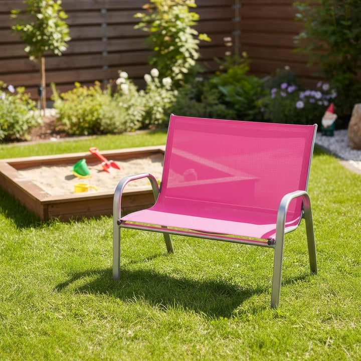 Hline Kinderbank Gartenbank für 2 Kinder 2-Sitzer Bank (Rosa/Pink) Rosa / Pink, Rosa / Pink