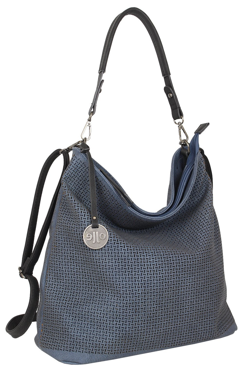 Jennifer Jones - Modische Damen Handtasche - 34 x 34 x 16 cm - austauschbare Henkel - Dunkel Blau, B