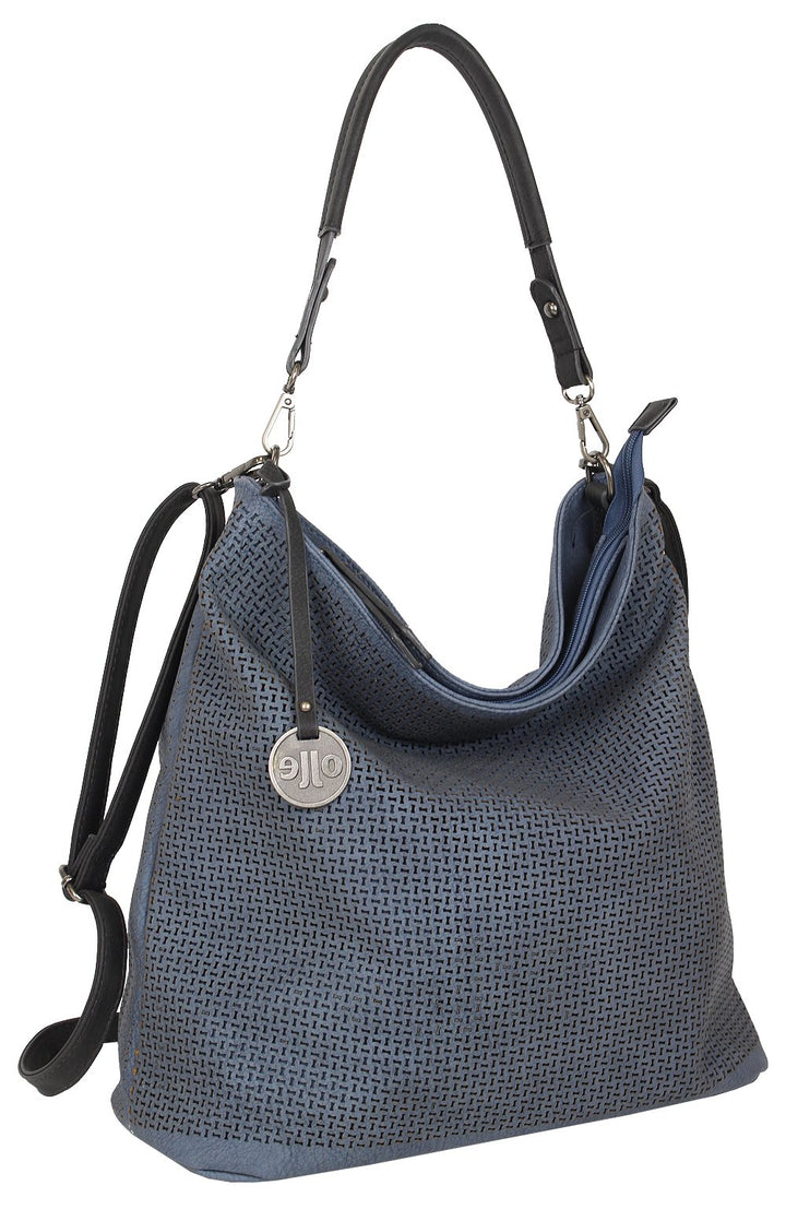 Jennifer Jones - Modische Damen Handtasche - 34 x 34 x 16 cm - austauschbare Henkel - Dunkel Blau, B