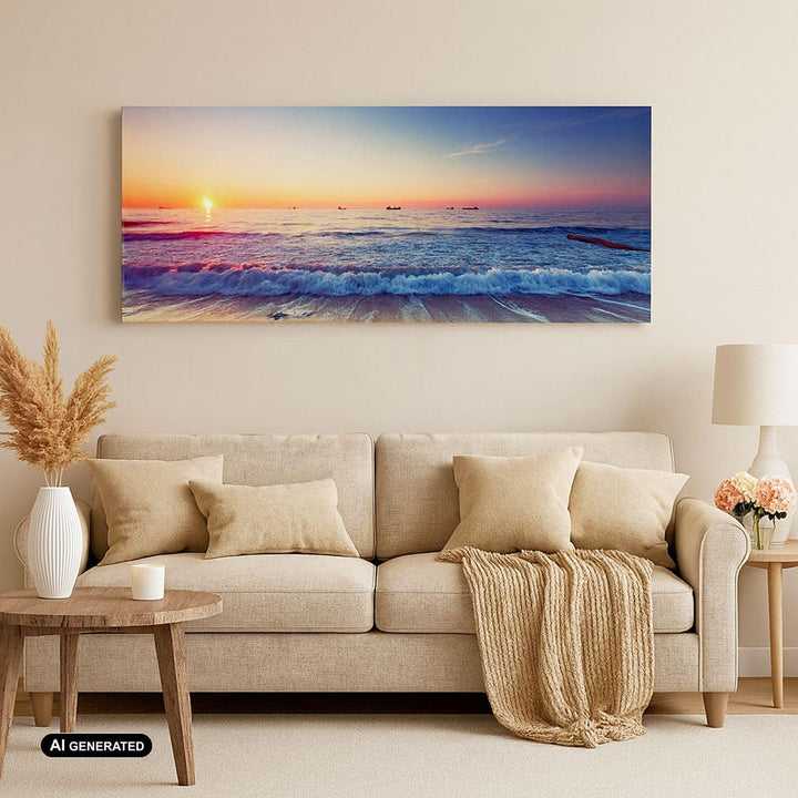 Wandbilder Dekoration Wohnzimmer Meer Strand Welle Panorama Bilder auf Leinwand 120x50cm Leinwandbil