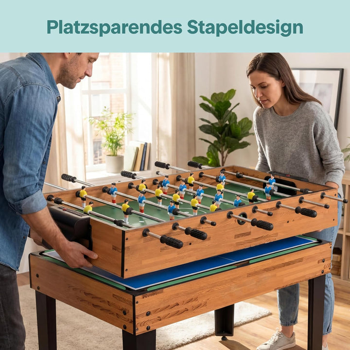 SereneLife Multifunktionstisch, Multigame Spieltisch – 4 in 1 mit Zubehör, Tischkicker, Billardtisch