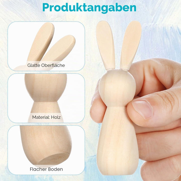 Veemoon 10 Unbemalte Holzhasen-figuren zum Selbermachen, Unbemalte Hasenfiguren aus Naturholz, Oster