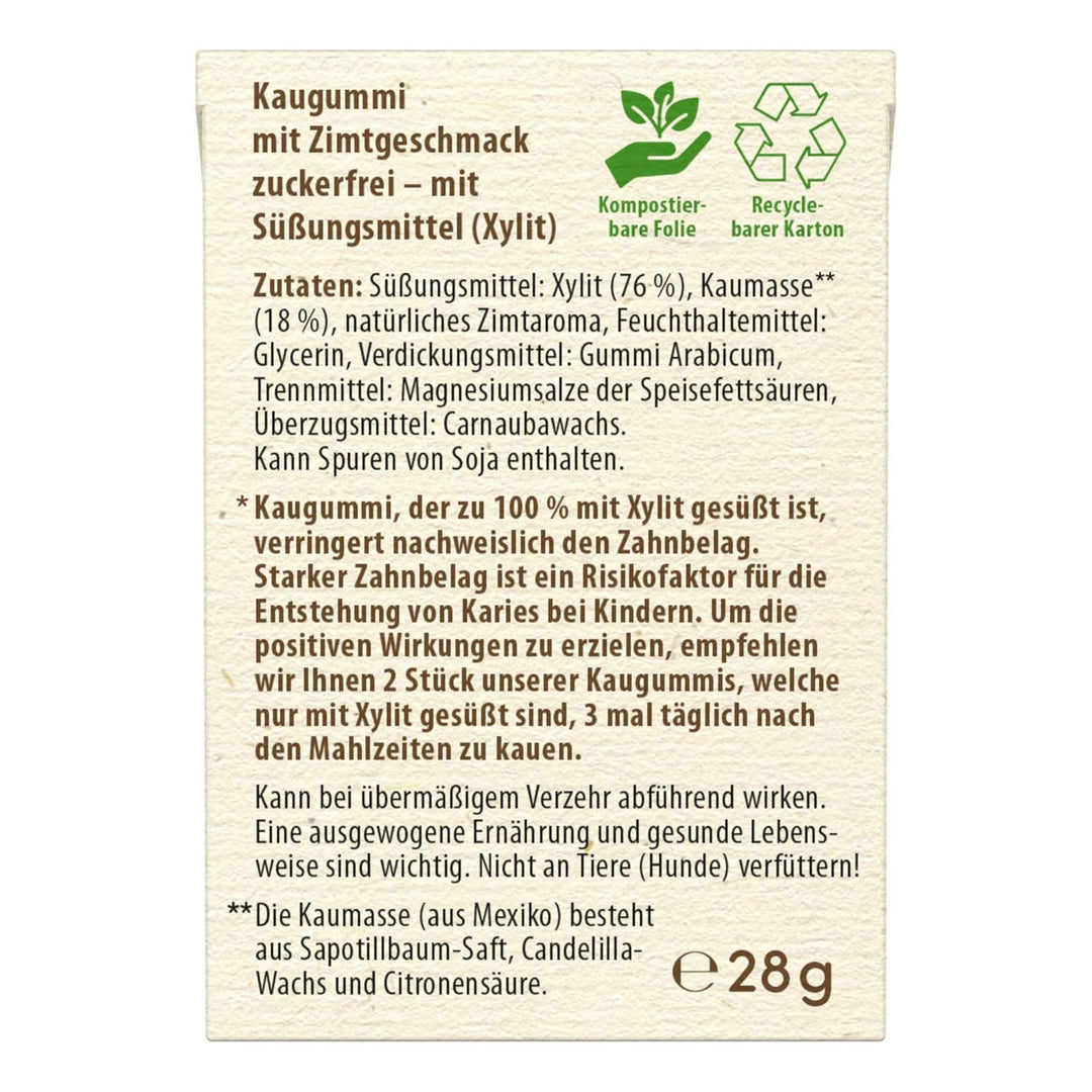 Natürlicher Kaugummi Zimt | 12 Stk. | Ohne Plastik | Xylit Kaugummi | Chicle Kaumasse | Zahnpflegend