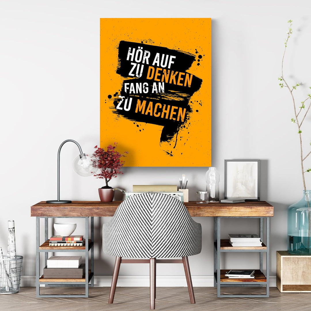 wandmotiv24 Leinwand-Bilder Motivation, Grösse 100x75cm, Hochformat, fang an zu Machen, Grunge, Gelb