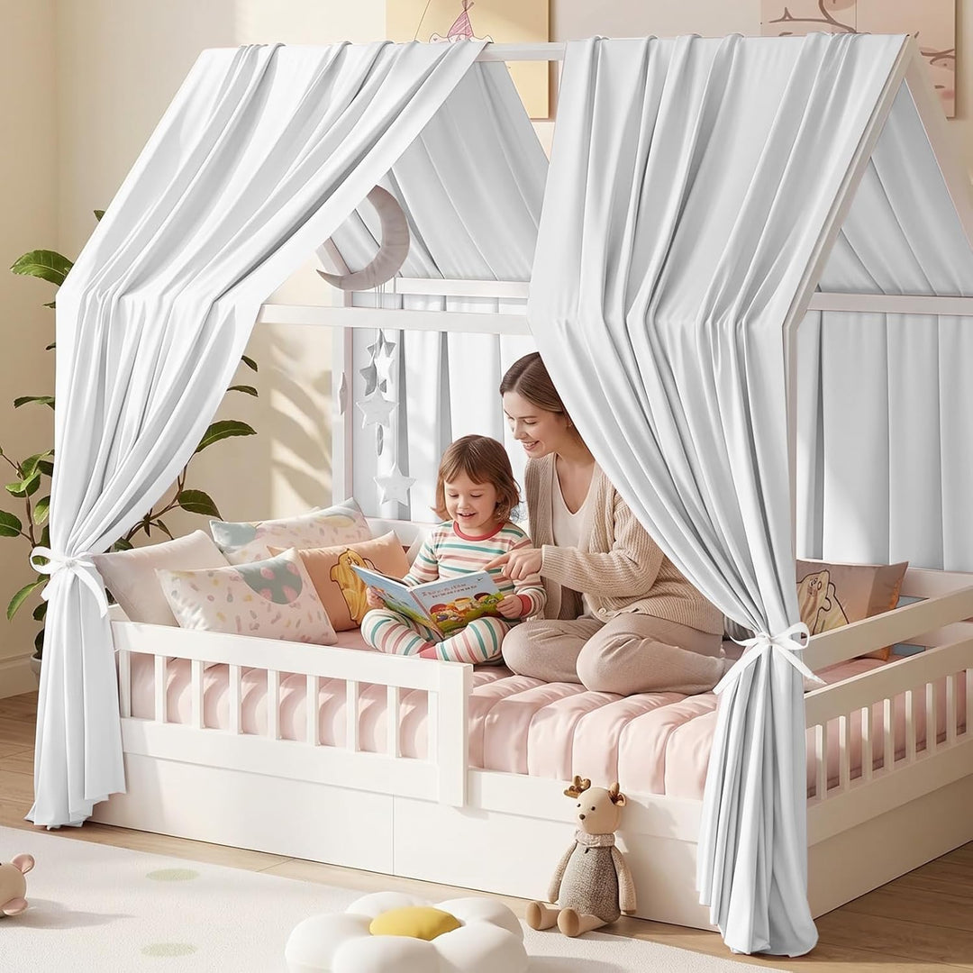 Hausbett Himmel, 2PCS Betthimmel Hausbett, Musselin himmelbett vorhänge, Hausbett Vorhang für Hausbe