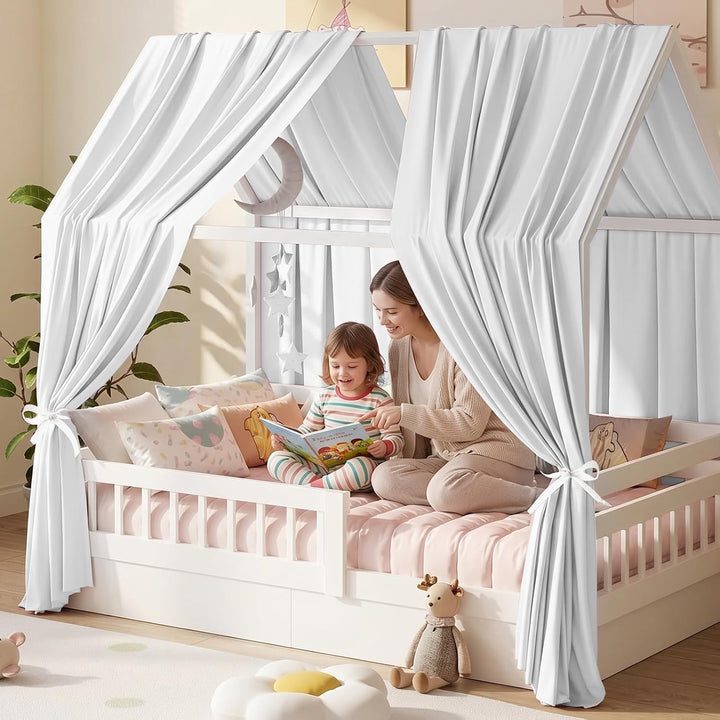 Hausbett Himmel, 2PCS Betthimmel Hausbett, Musselin himmelbett vorhänge, Hausbett Vorhang für Hausbe