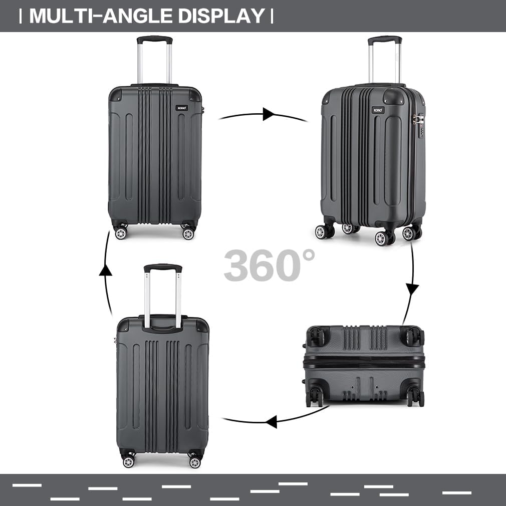 KONO Trolley Handgepäck Koffer 55x35x20cm Rollkoffer Reisekoffer mit 4 Rollen und Schloss (Grau), Gr