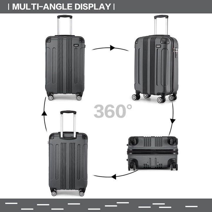 KONO Trolley Handgepäck Koffer 55x35x20cm Rollkoffer Reisekoffer mit 4 Rollen und Schloss (Grau), Gr