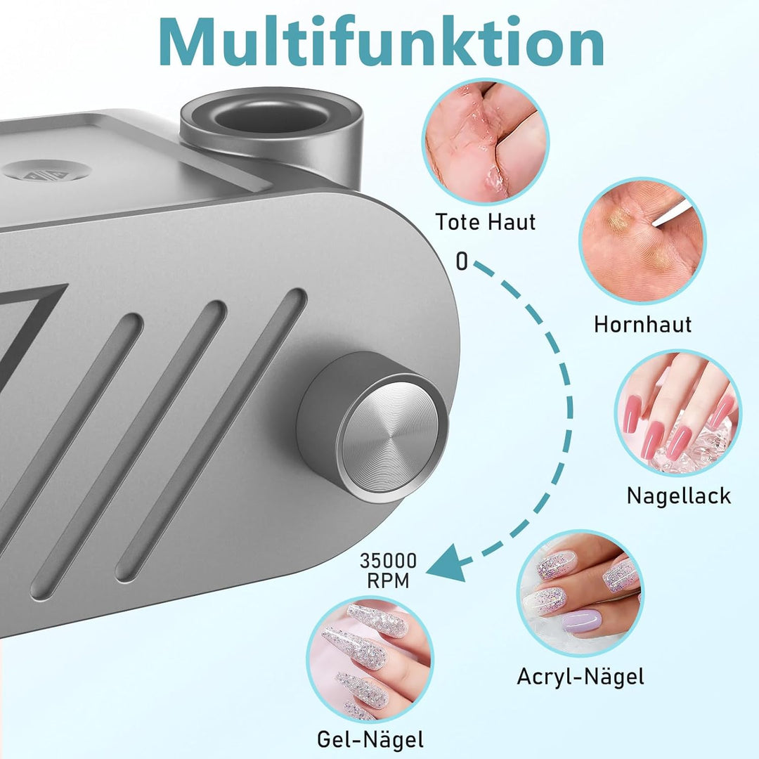 Enniewi Nagelfräser, 35000U/M Professioneller Nagelfräser für Gelnägel und Acrylnägel, Maniküre Pedi