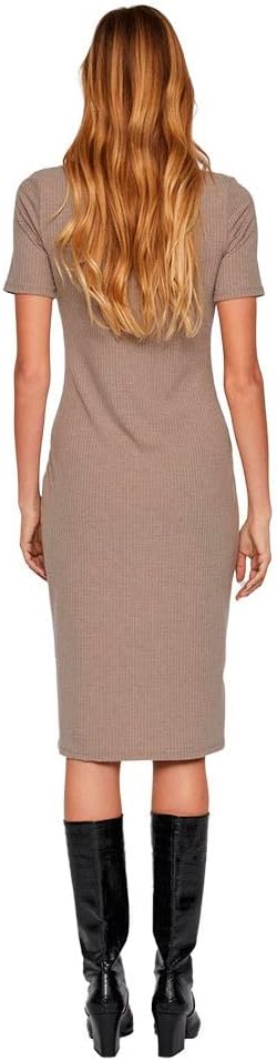 Vila Damen Vifelia Button S/S Midi Dress/Su-Noos Midikleid XXL Walnut/Detail:melange, XXL Walnut/Det