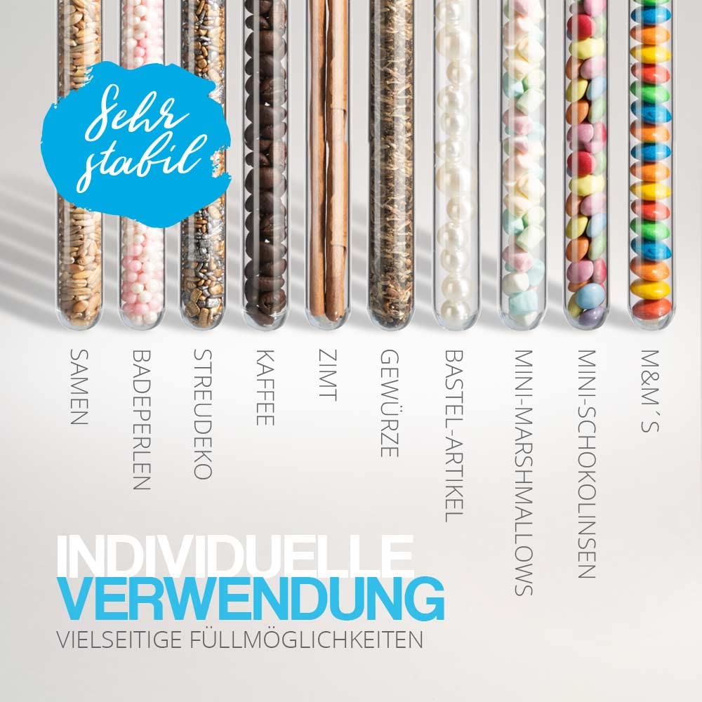 Tuuters 100x Kunststoff Reagenzgläser mit Korken Verschluss Presskorken Reagenzröhrchen (105 x Ø17mm