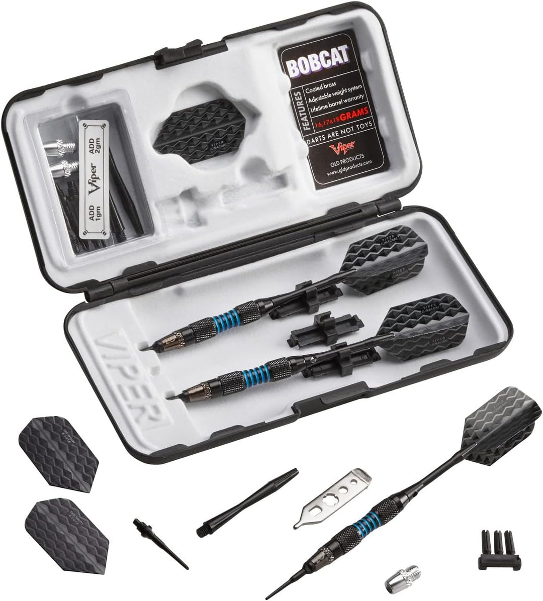 Viper Bobcat verstellbar Gewicht Soft Tip Darts mit Aufbewahrungs-/Reisetasche Schwarz beschichtetes