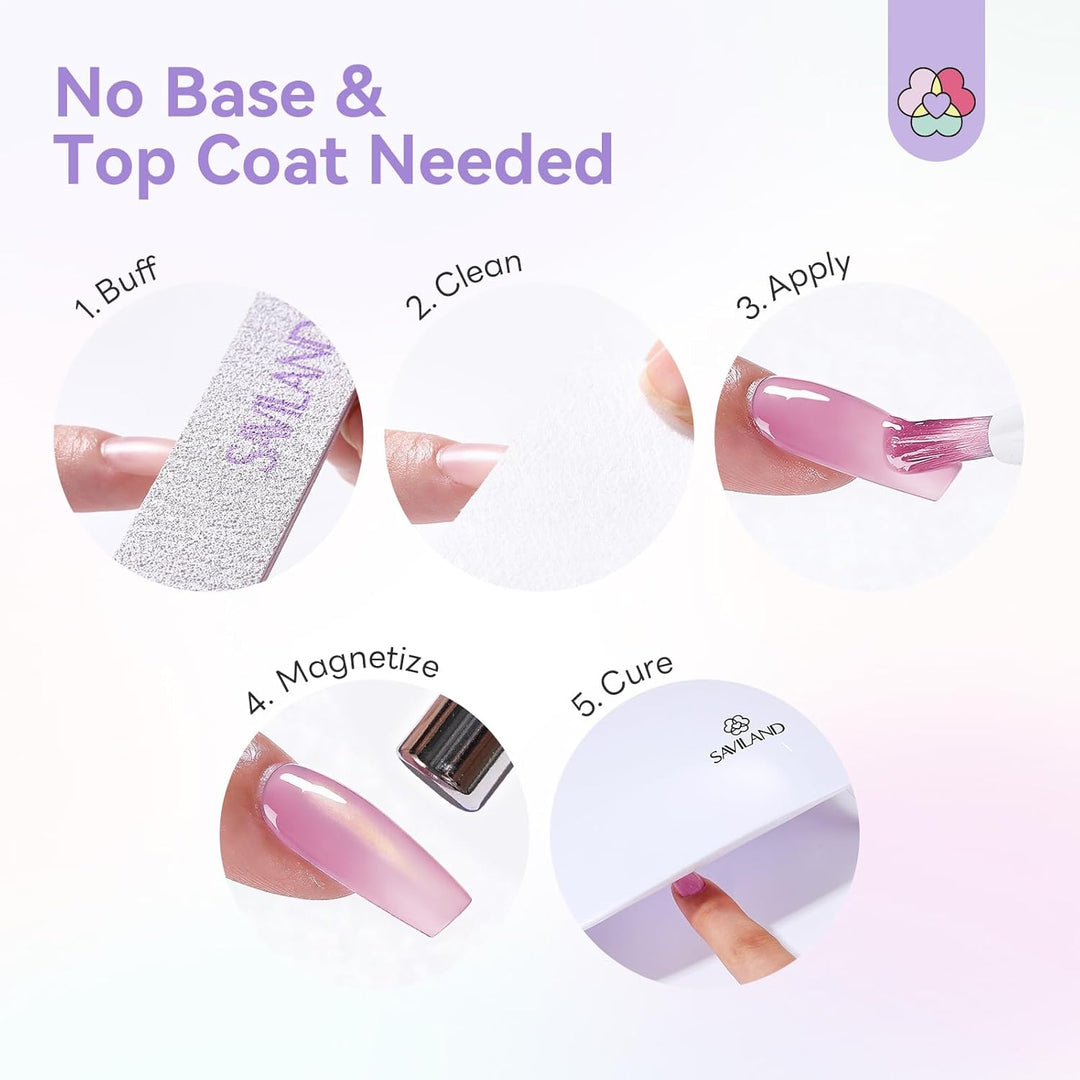 SAVILAND One-Step Gel Nagellack Stiftset: 6 Farben Transparente Nude Töne Hellrosa Rouge Cat Eye Gel