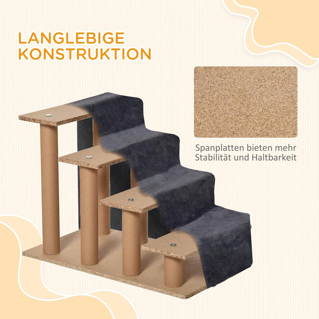 PawHut Hundetreppe 4 Stufen 44 cm Hoch Haustiertreppe für Kleine Hunde Katzentreppe Hunderampe mit W